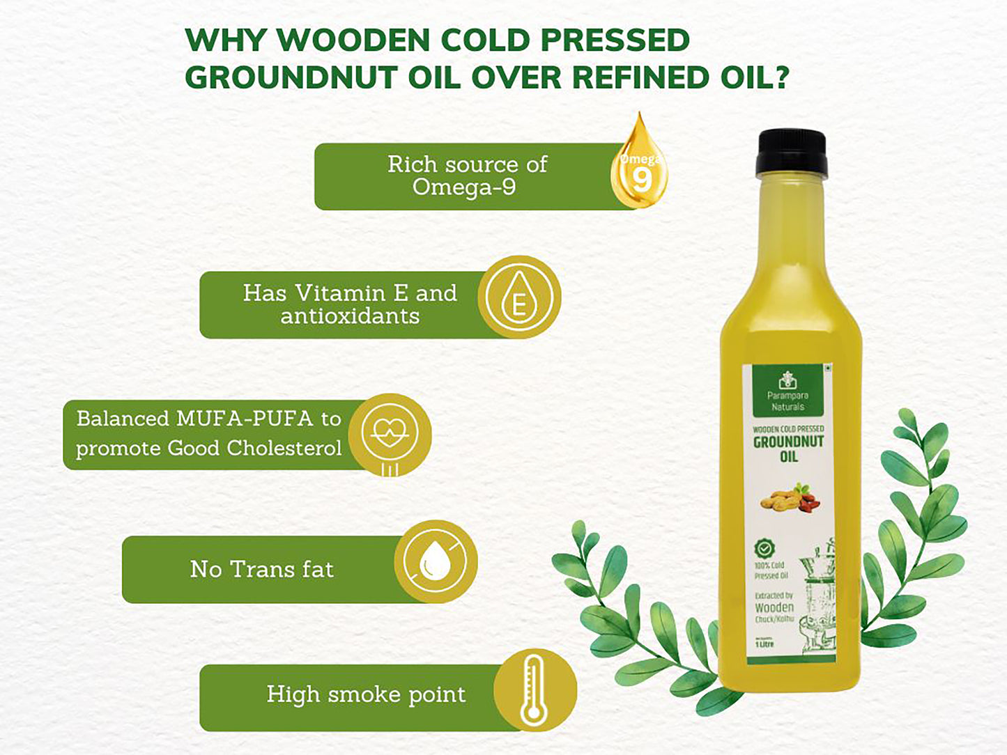 Wood Pressed Groundnut Oil (मूंगफल्ली / शेंगदाणा तेल)